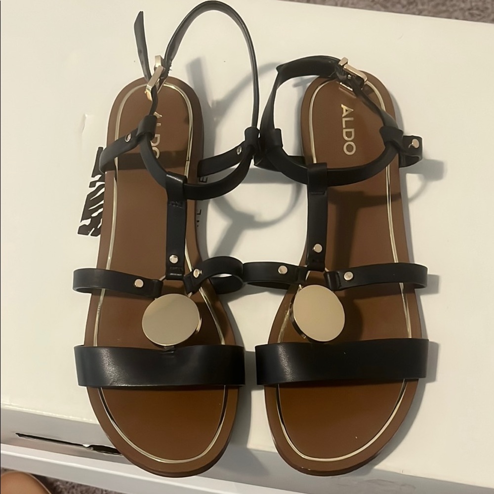 Aldo Black and Brown Minimalist Sandals